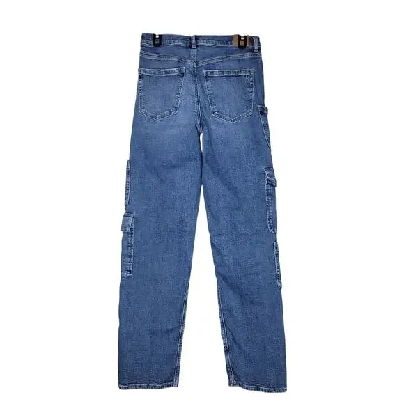 American Eagle Super High-Rise Baggy Straight Jeans Women 8 X-Long Stretch Cargo - Picture 2 of 9